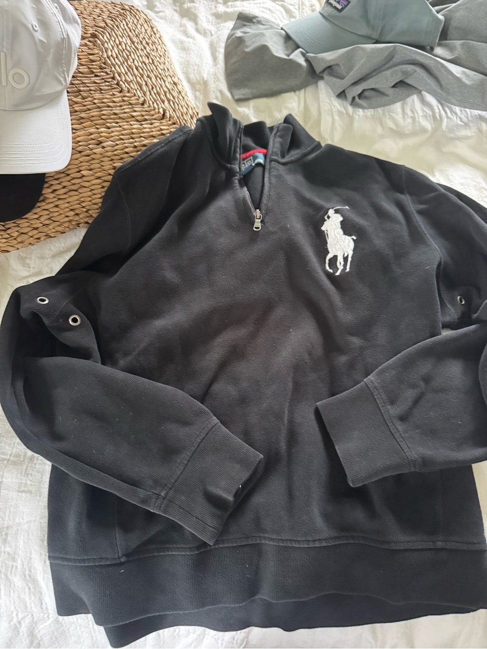 Ralph Lauren Black Half-Zip Polo Sweatshirt with White Pony